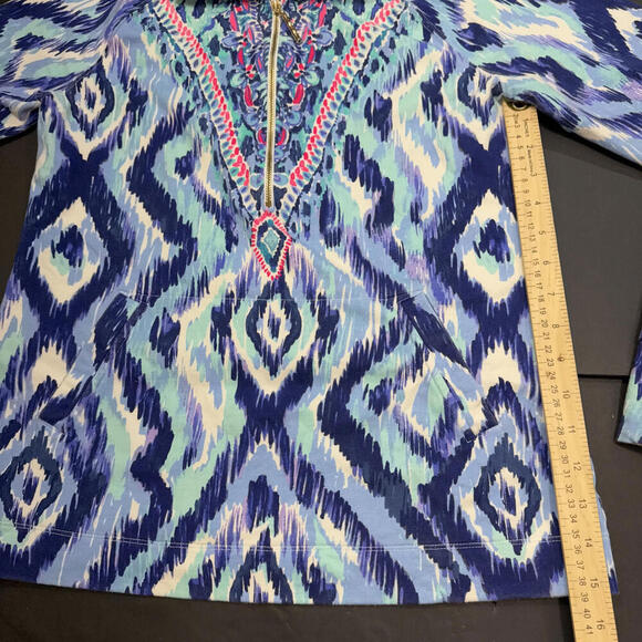 Lilly Pulitzer Preppy Designer Classic Geometric Quarter Zip Popover Small - Picture 2 of 14